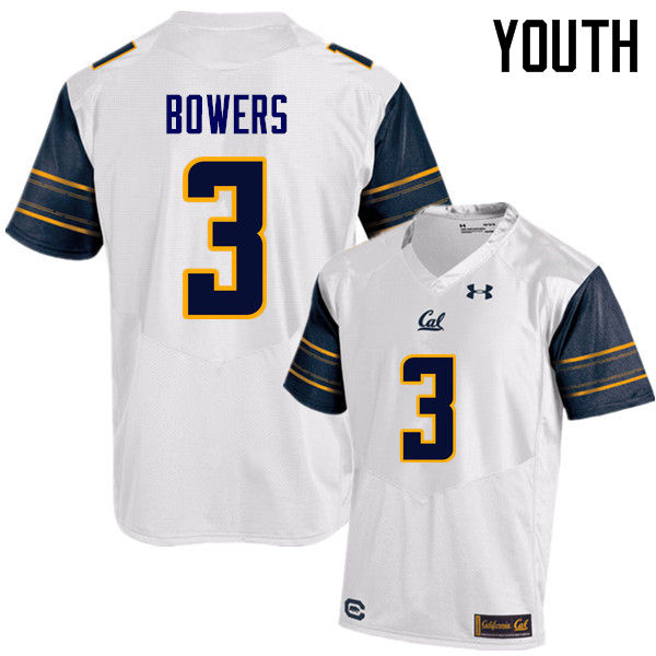 Youth #3 Ross Bowers Cal Bears (California Golden Bears College) Football Jerseys Sale-White - Click Image to Close